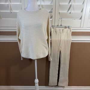 Free People Ribbed Knit Set XS Boho Luxury Slouchy Oversized Coastal Cozy Casual